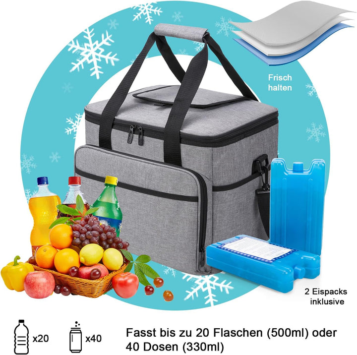 ALLCAMP 30L Kühltasche Faltbare Picknicktasche Thermo Tasche Isoliertasche Kühlkorb Kühlbox isolierb