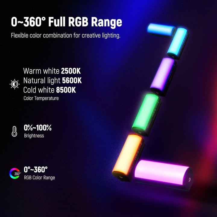 NEEWER 2 Pack magnetische Handlicht Stab, 360° Full RGB Mini LED Video Licht Stick mit 2500mAh Akku,