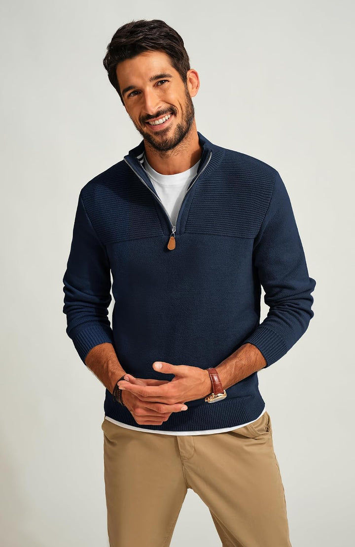 PaulJones Troyer Pullover Herren Strickpullover mit Reissverschluss und Stehkragen Arbeitspullover M