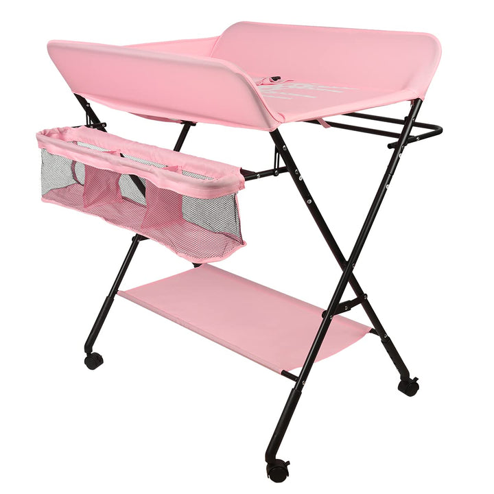 Wickelkommode Klappbar Babypflegetisch mit Sicherheitsgurt Ablagefächern, Mobiler Wickeltisch, Tragb