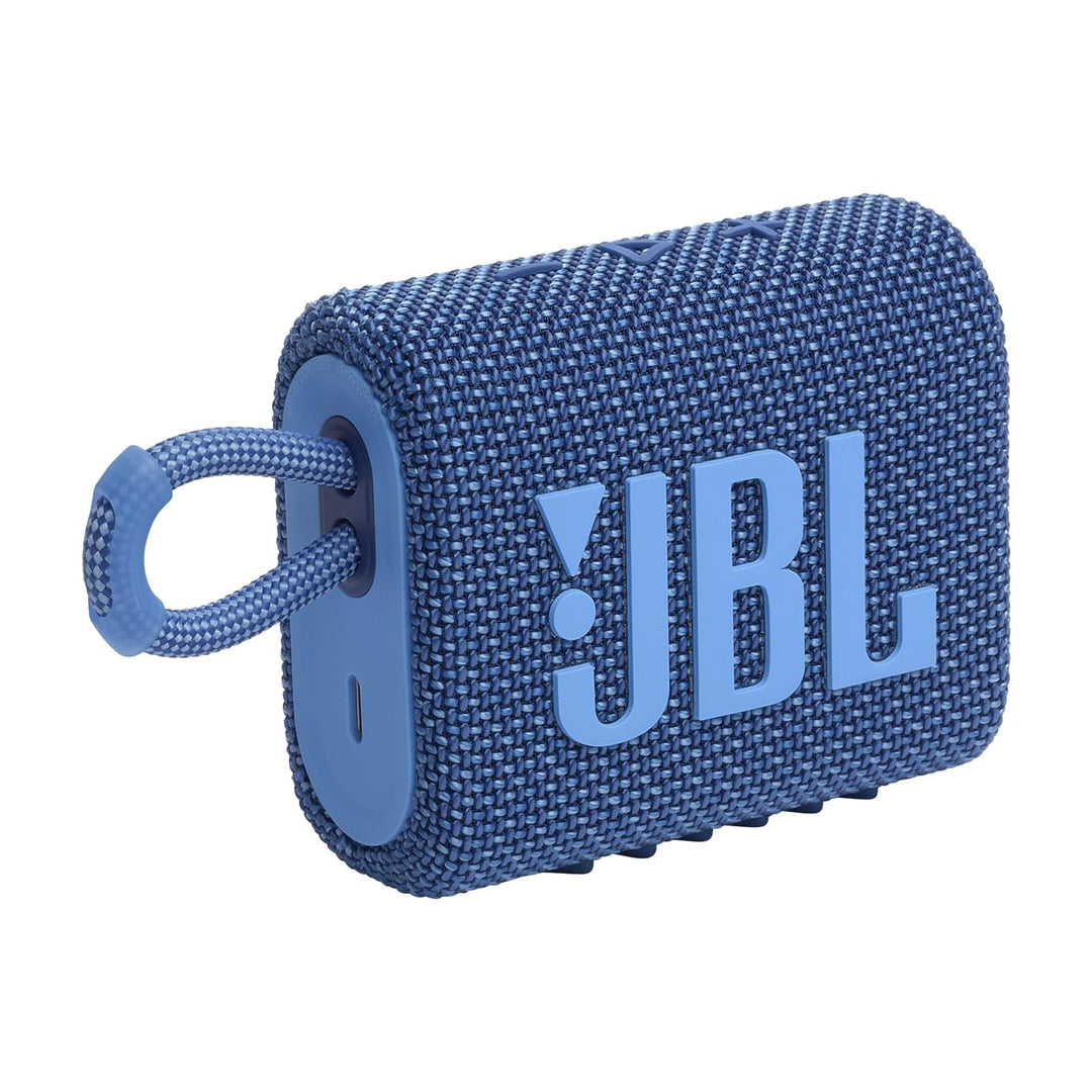 JBL GO 3 Eco – Kleine Bluetooth Box aus recyceltem Material in Blau – Wasserfester, tragbarer Lautsp