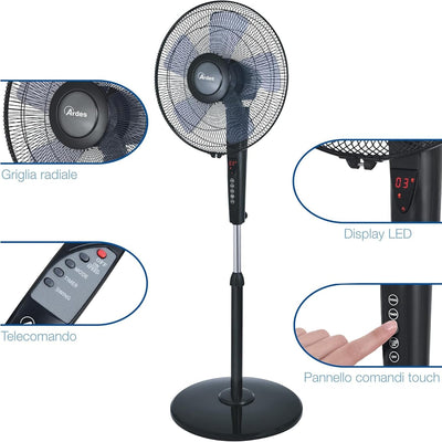 ARDES - Standventilator mit Fernbedienung, Timer und Touch-Bedienfeld, Leise, 5 Flügel, 40 cm, oszil