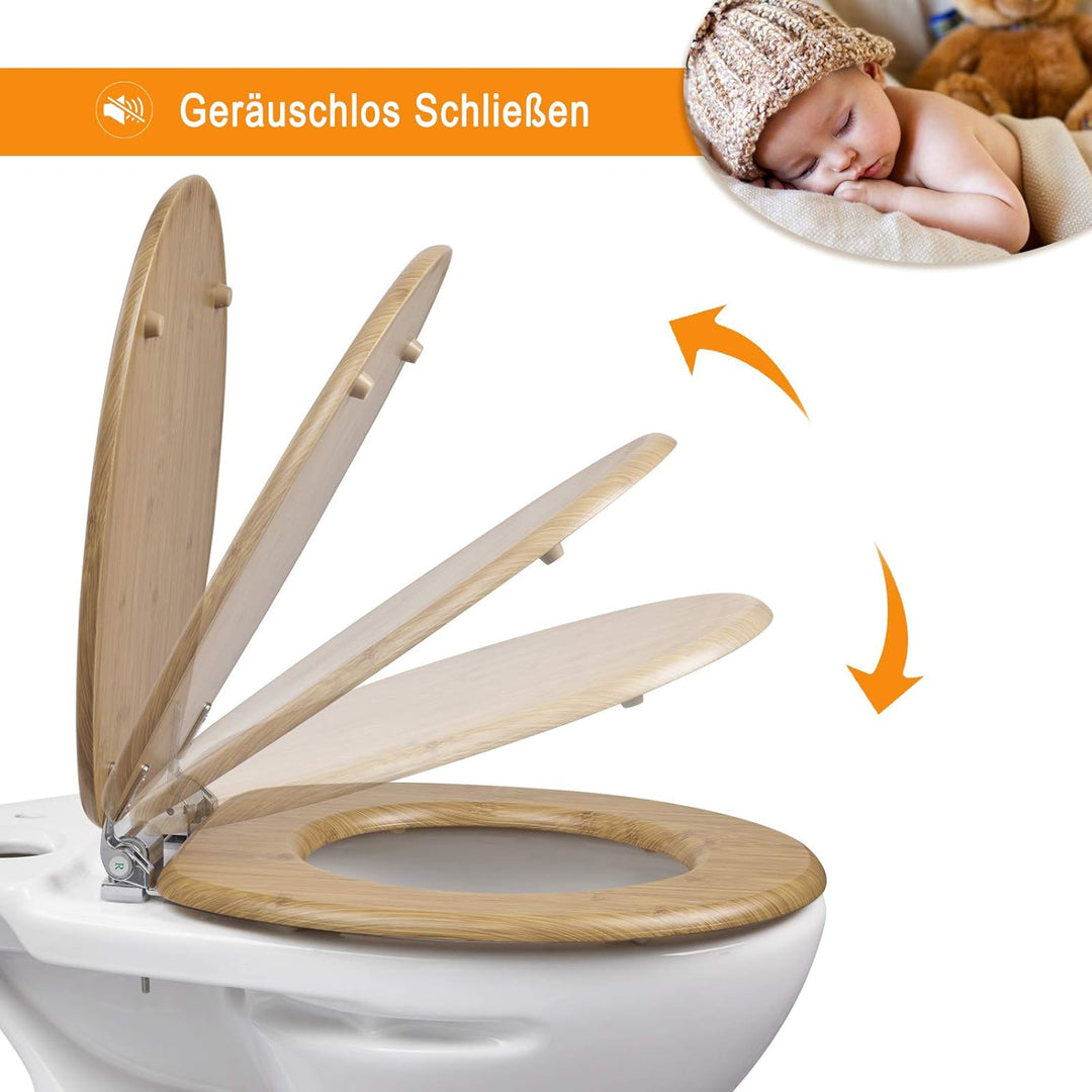 eSituro Toilettendeckel,mit Absenkautomatik, Klodeckel MD Holz Premium WC Sitz,Klobrille einfache Bo