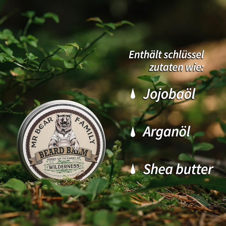 Mr Bear Family Bartbalsam Männer - Wilderness - pflegender Bart Balsam - Bartwachs mit Shea Butter,