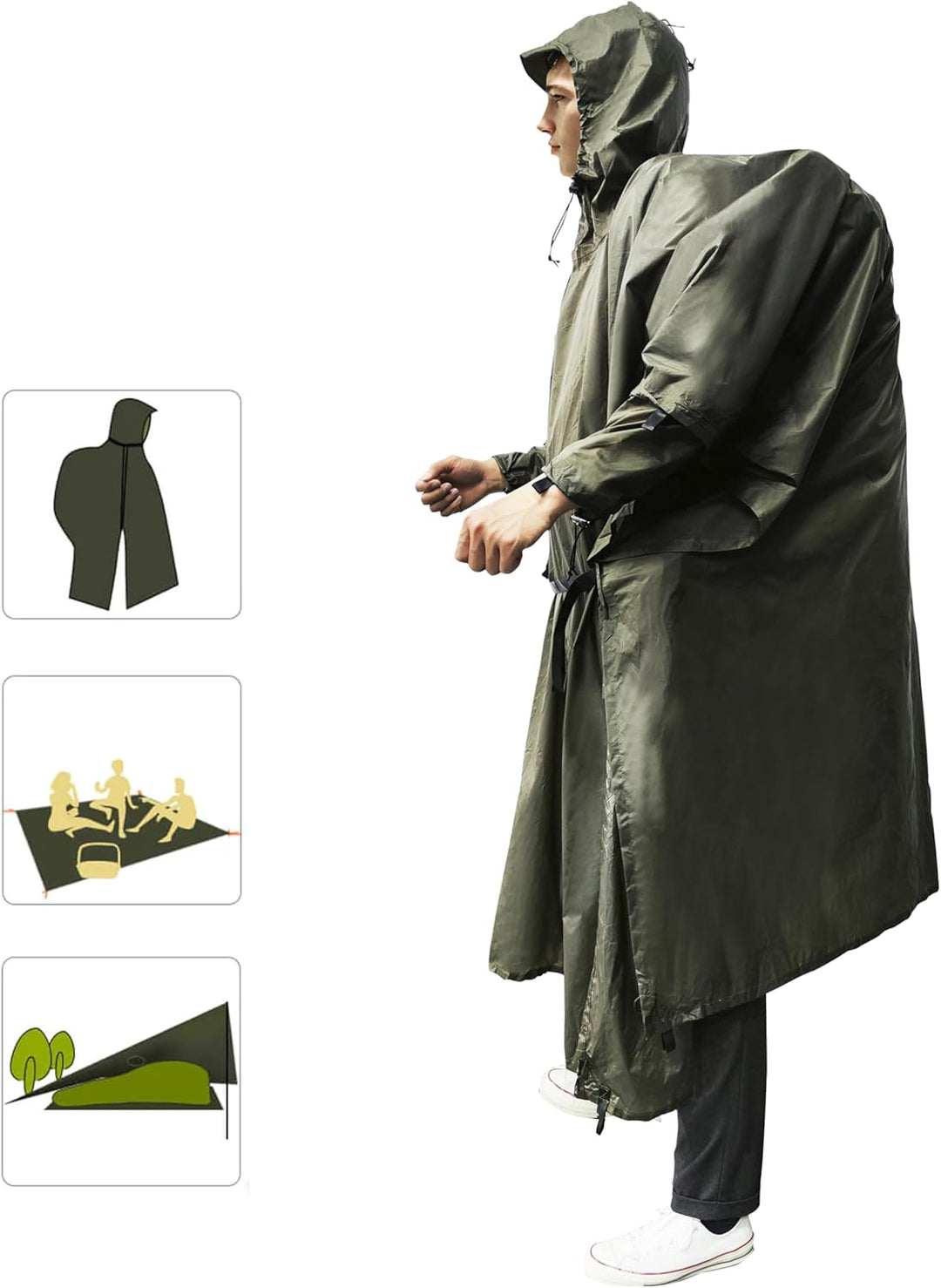 onewind Rucksack Regen Poncho Ultraleichte Kapuze Regenmantel L Olive Grün-270cm*170cm, L Olive Grün