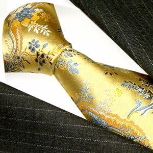 Lorenzo Cana - Marken Krawatte aus 100% Seide - blau gold floral Blumen Hochzeit Trauung Fest - 8438