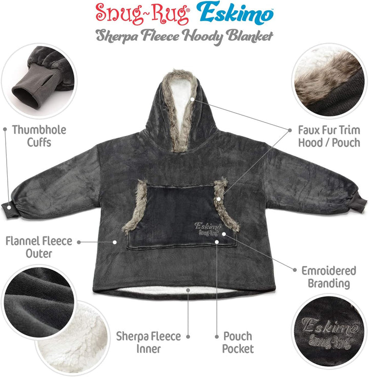 Snug Rug Eskimo Decke mit Ärmel Pullover Decken-Kapuzenpullover Übergrosse Sweatshirt Hoodie Kuschel