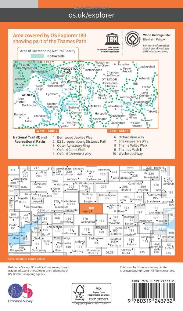 Oxford, Witney and Woodstock (OS Explorer Map, Band 180), Karte