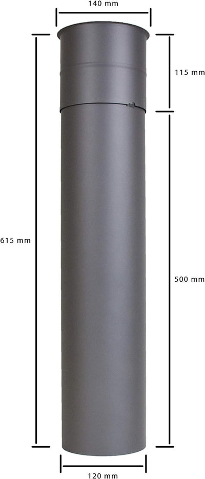 LANZZAS Ofenrohr Wandfutter mit 500 mm Rohr, für den Durchmesser, DN Ø 120 mm, Farbe: gussgrau - wei