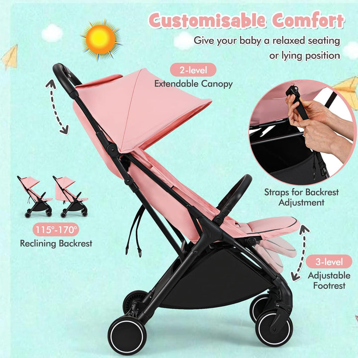 LIFEZEAL Klappbarer Kinderwagen, Kinderbuggy mit verstellbarer Rückenlehne, Buggy mit Schlaffunktion