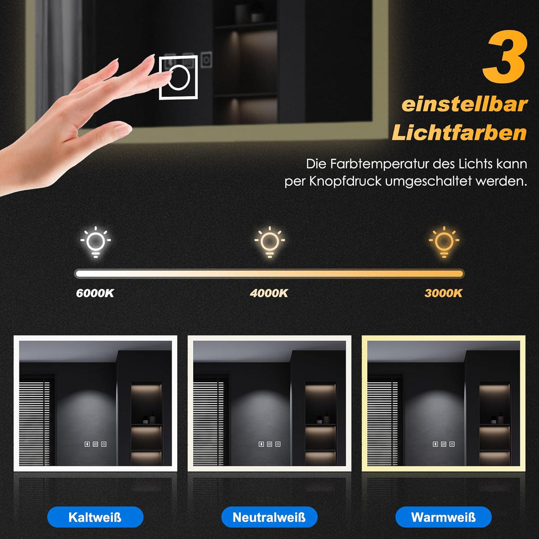 SONNI Badspiegel mit Beleuchtung 60X50 cm, Wandspiegel mit Bluetooth Lautsprecher, Anti-Beschlag LED