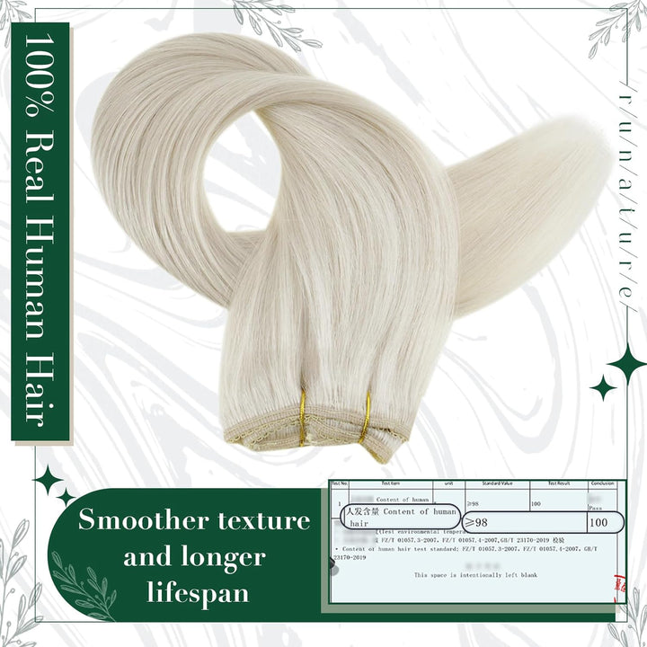 RUNATURE Clip in Extensions 45cm Blond Clip Extensions Echthaar Weisse Blondine Remy Extensions Clip