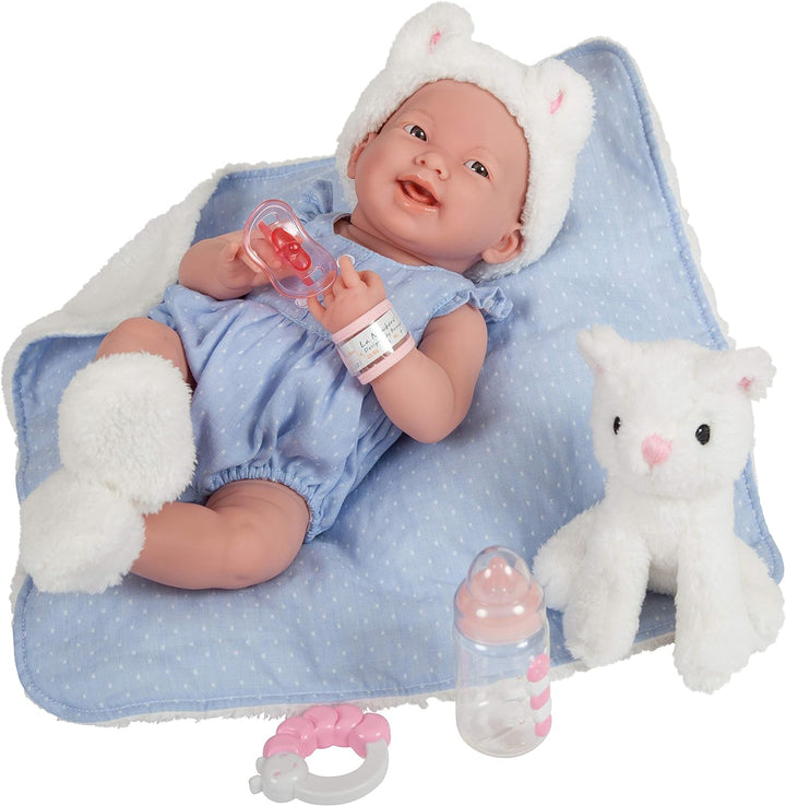 jc toys 18062 OSO de Peluche Puppe, La Newborn Baby Play, Blau/Weiss, Blau/Weiss