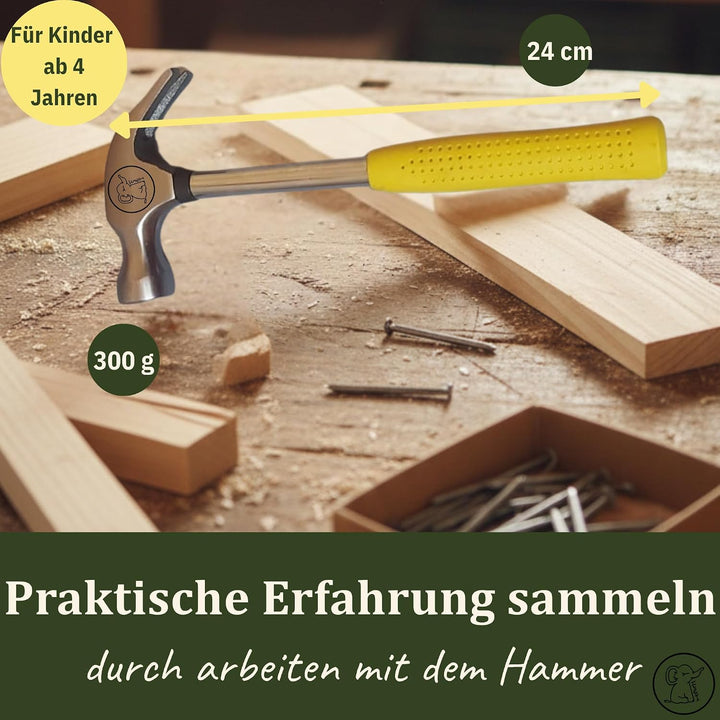 Eli® Kinderhammer + Holzraspeln – Echtes Werkzeug für Kinder mit ergonomisch rutschhemmenden Griff –
