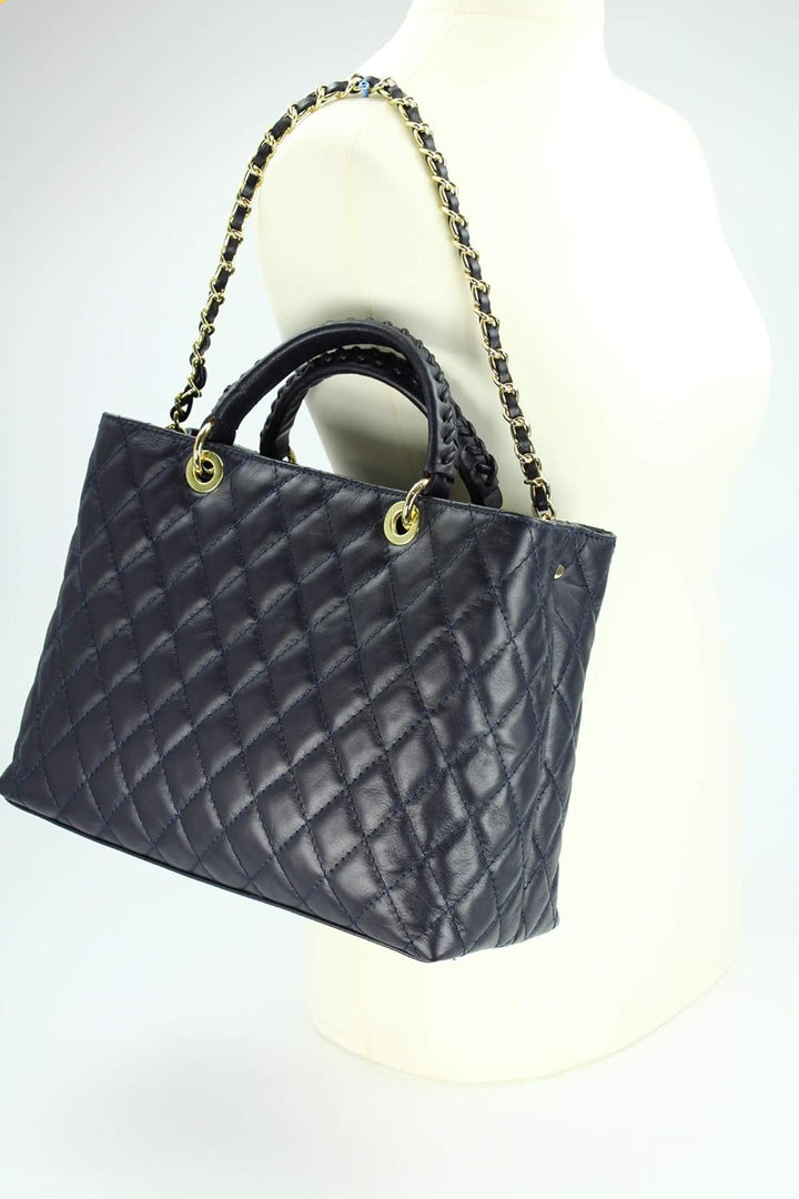 Belli edle italienische Echt Nappa Leder Damentasche Henkeltasche Umhängetasche gesteppt - 34x25x17