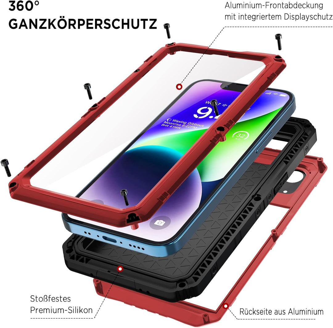 Beeasy für iPhone 14 Wasserdicht Outdoor Hülle (6,1"), Stossfest Panzerhülle Militär 360 Grad Schutz