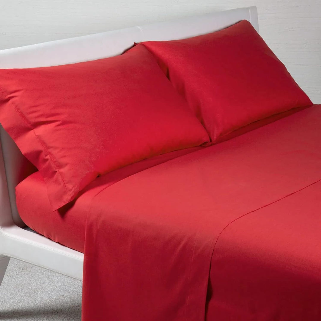 Caleffi - Bettwäsche-Set aus Baumwolle, einfarbig, für Doppelbett, Rot 160 x 190 cm Rot, 160 x 190 c