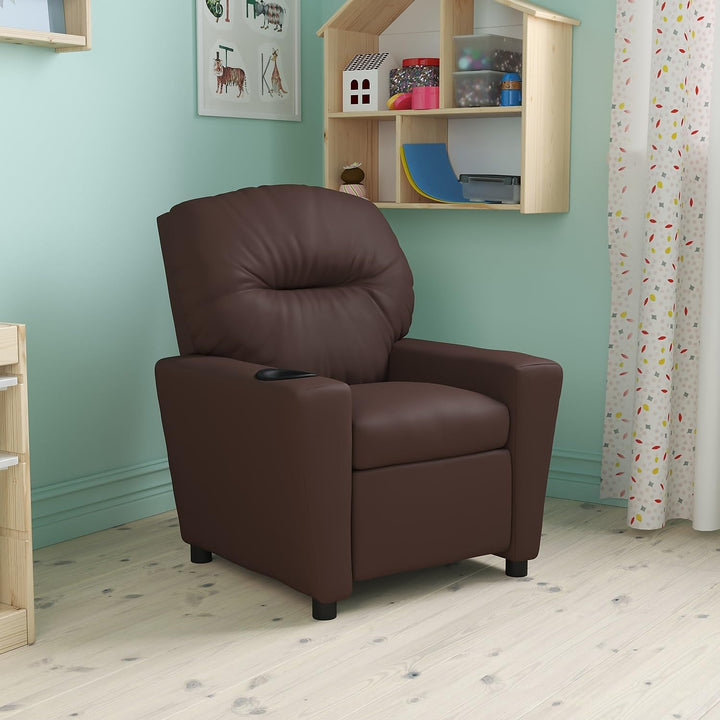 Flash Furniture Lehnsessel für Kinder, modern, mit Becherhalter, Leder, braunes LeatherSoft, 1 Stück