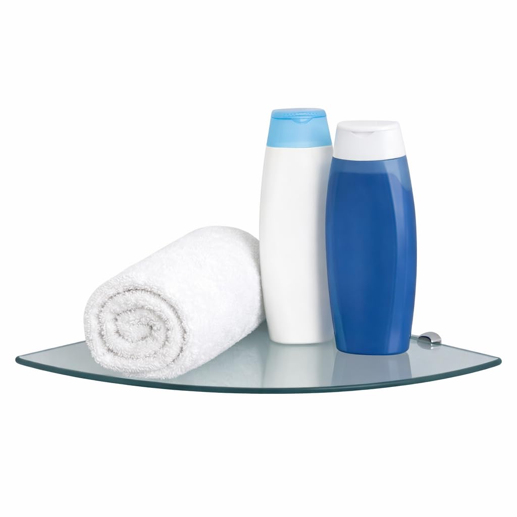 Euro Tische Glas Eckregal 45x45cm, Wandregal für Badezimmer, Duschregal Bad, Glas Badregal mit 6mm E