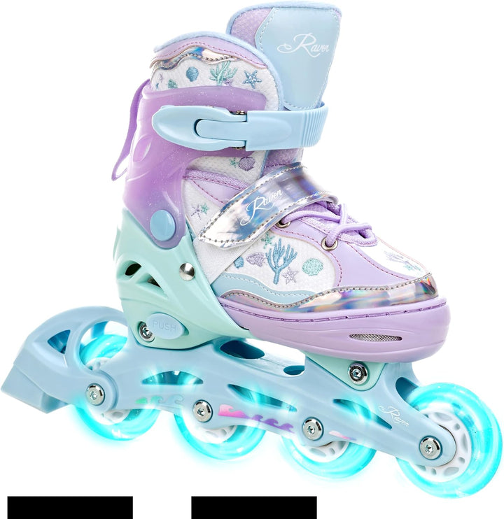 RAVEN 2in1 Kinder Schlittschuhe/Inline Skates Lia/Loret verstellbar mit LED Leuchtrad 27-30 (16,5-18