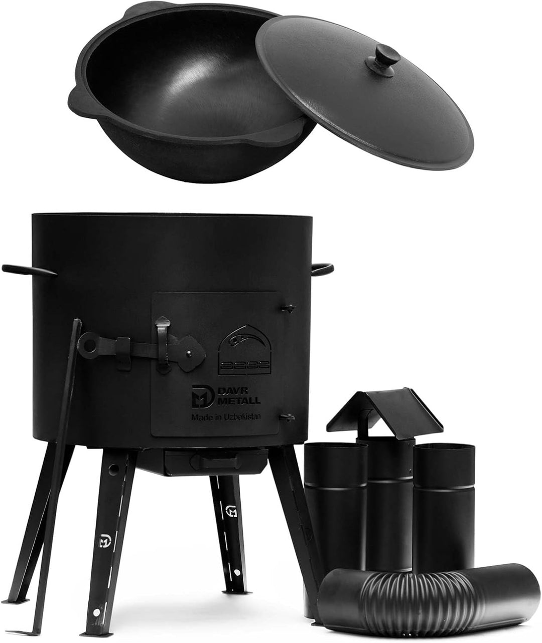 Ø36 Uchag 2mm Stahl Utschak Utschag mit Abzugsrohr Campingofen 12L Kazan Wok Kasan (Runder Boden) Fe