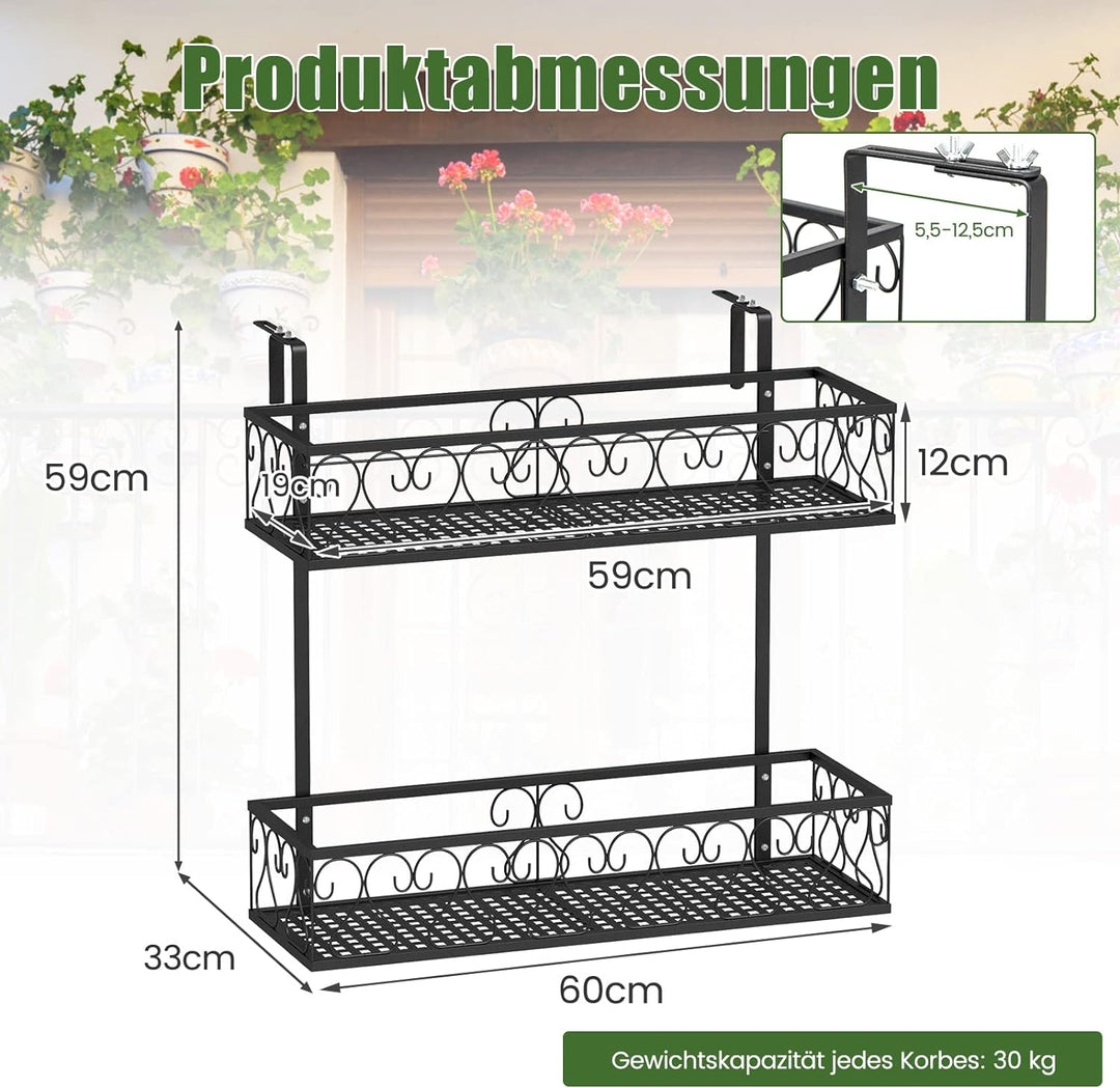 COSTWAY Blumenregal zum Aufhängen, Blumentopfhalter Metall, Hängeregal mit verstellbaren Haken, Topf