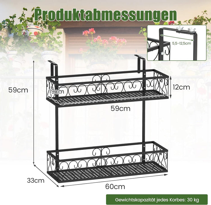 COSTWAY Blumenregal zum Aufhängen, Blumentopfhalter Metall, Hängeregal mit verstellbaren Haken, Topf