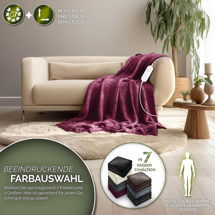 sinnlein® Heizdecke aus Plüsch 160 x 120 cm | elektrische Wärmedecke mit Abschaltautomatik | Kuschel