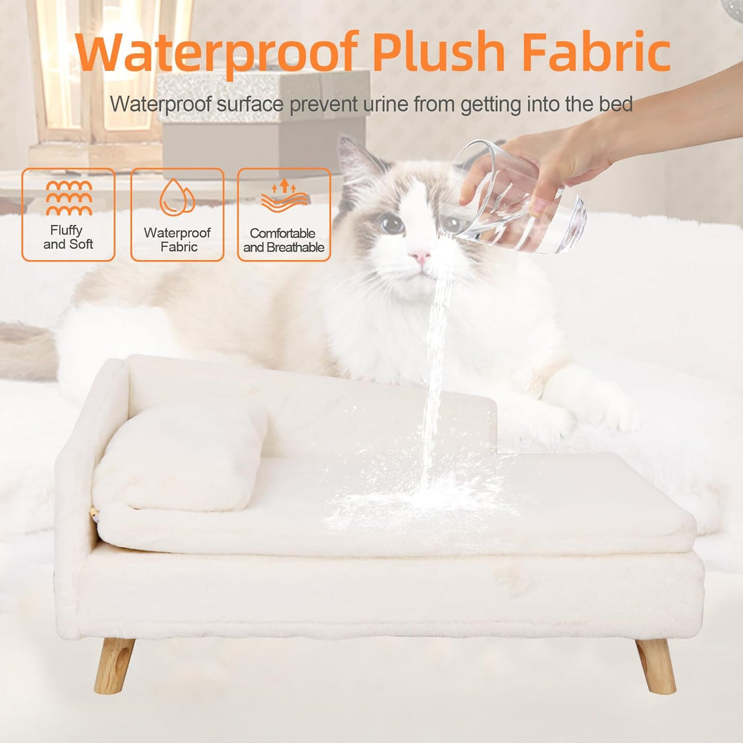 BingoPaw Luxus katzensofa Haustiersofa mit Rückenlehne Plüsch Kissen Holzbeinen, Hundesofa für klein