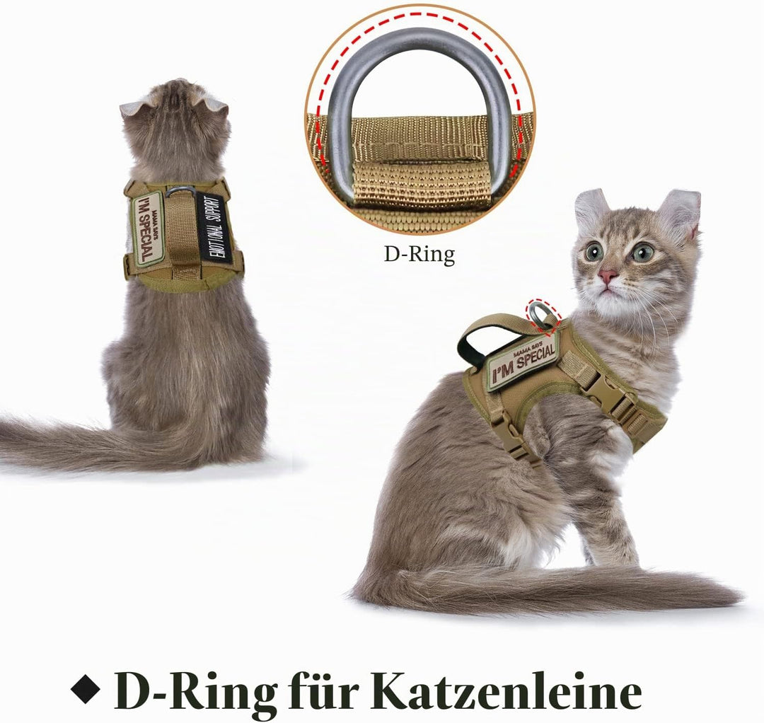 Taktisches Katzengeschirr für Spaziergänge, ausbruchsicher, weiches Netzgewebe, verstellbar, Haustie