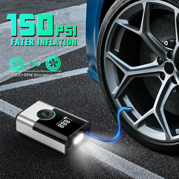 6000mAh Tragbare Elektronische Luftpumpe,150PSI Fahrradpumpe Elektrisch, Akku Kabelloser Tragbarer L