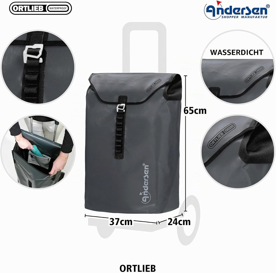 ANDERSEN Einkaufstrolley - Royal Shopper Ortlieb anthrazit 49 L Handwagen, wasserdicht, wetterfest,
