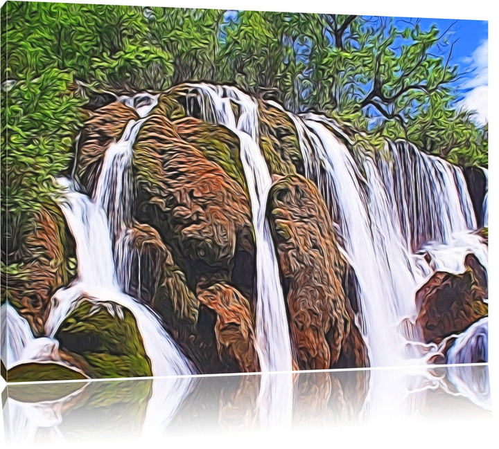 Wasserfall abstrakt Format: 120x80 auf Leinwand, XXL riesige Bilder fertig gerahmt mit Keilrahmen, K