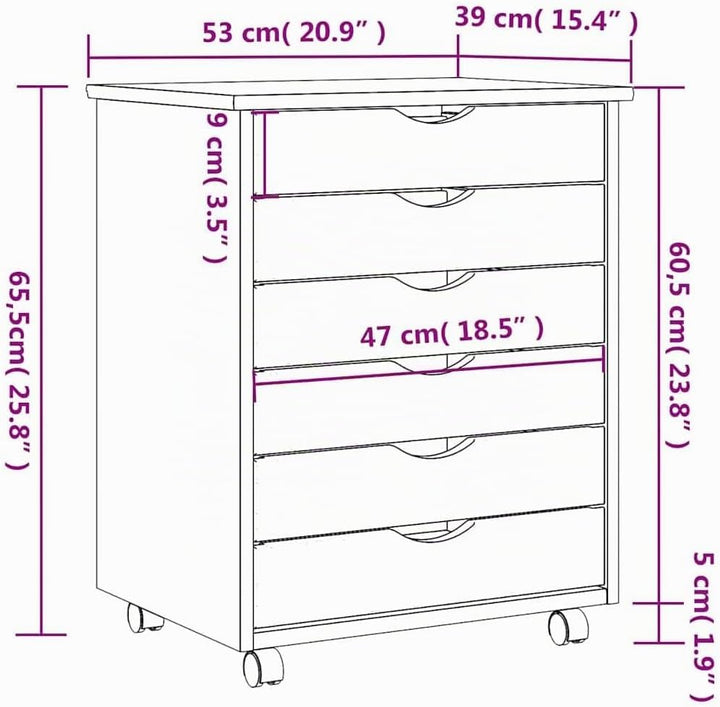 vidaXL Rollschrank, Rollcontainer mit 6 Schubladen, Kommode Schubladenschrank mit Rollen, Büroschran