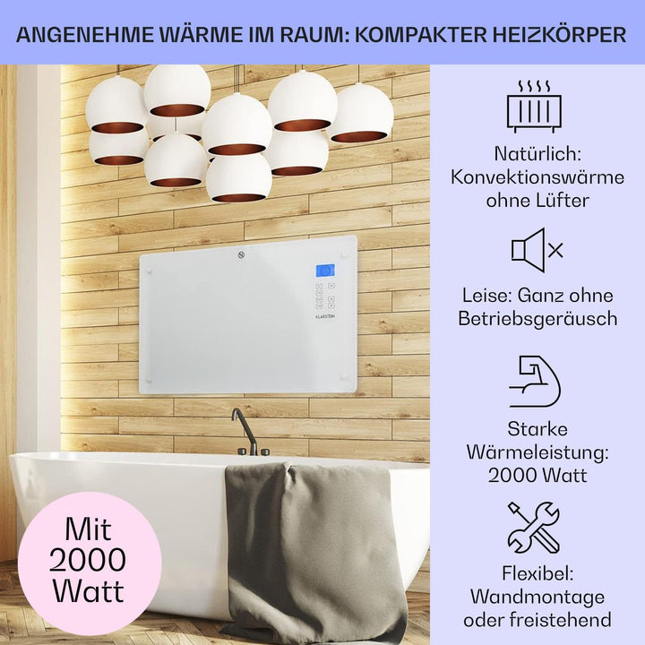 Klarstein Elektroheizung, Konvektor-Heizung mit, Mobile Elektroheizung Energiesparend, Leise Heizung