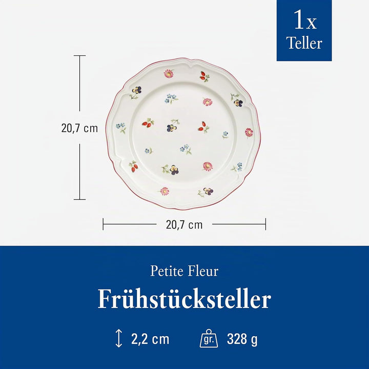 Villeroy & Boch Petite Fleur Frühstücksteller, Porzellan, weiss, 21 cm