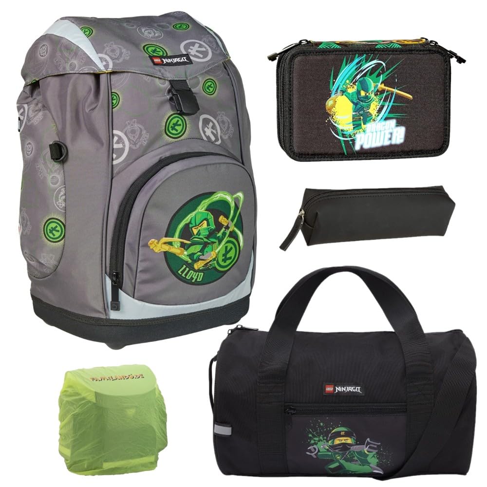 Familando Lego Ninjago Schulranzen Set 5tlg. Nielsen Schulrucksack 1. Klasse mit Federmappe und Spor
