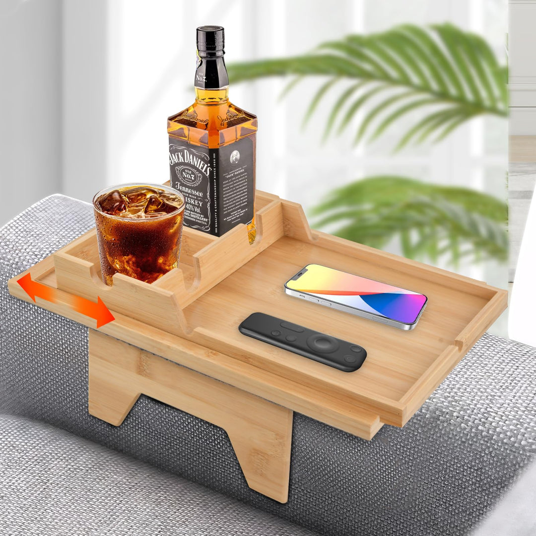 Mapille Sofatablett 2-in-1, Bambus Sofa Armlehnen Tablett mit Getränkehalter und Tablet Ständer, Ver