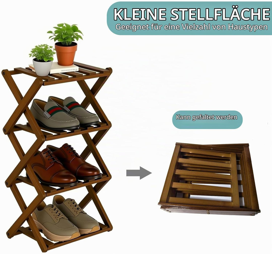 Vertikales Schuhregal Klein, 4 Ebenen Faltbares Vertikales Schmales 54x26 cm Faltbares Bambus Schuhr
