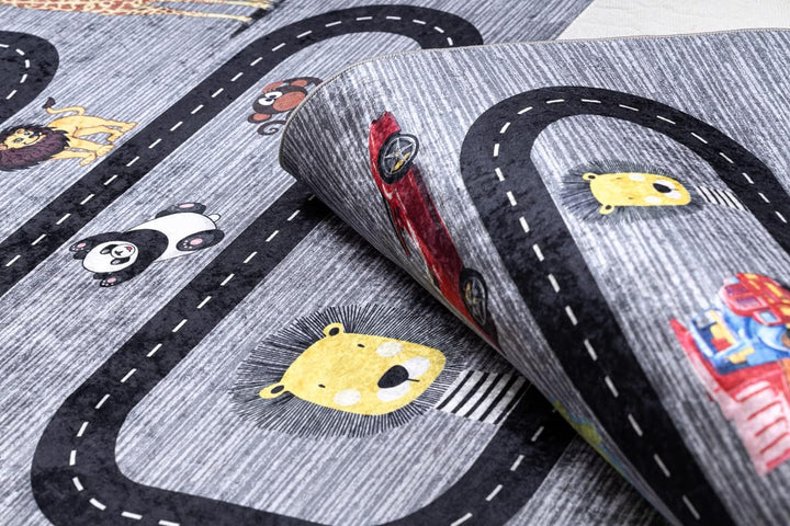 Kinderteppich Bambino Waschteppich Strassen, Autos, für Kinder Anti-Rutsch - anthrazit 80x150 cm 80