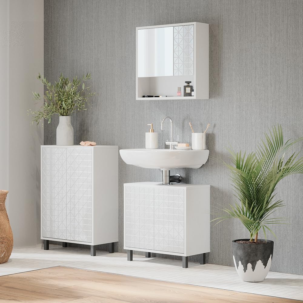 Vicco Midischrank Agasta, Weiss Hochglanz, 56.2 x 83.2 cm Weiss Hochglanz Badschrank 3 Fächer, Weiss