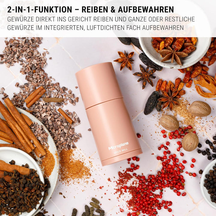 Microplane Gewürzmühle 2in1 – Altrosa | Manuelle Mühle mit rasiermesserscharfer Edelstahlklinge | Re