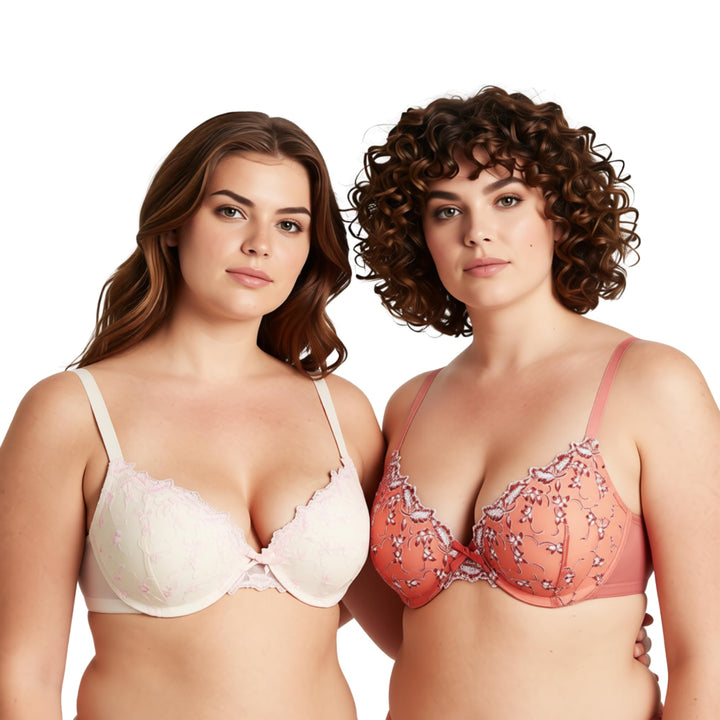 Curve Muse Frauen Übergrösse 1 Tasse Hochdrücken Bügelspitze hinzufügen Stickerei BHS 70C Buttermilc