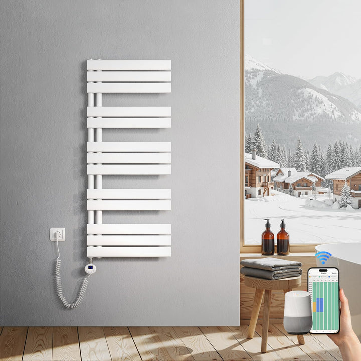 Heilmetz Badheizkörper Elektrisch 1176 x 500mm Weiss mit WIFI Smart Heizstab 600W, Flach Handtuchwär