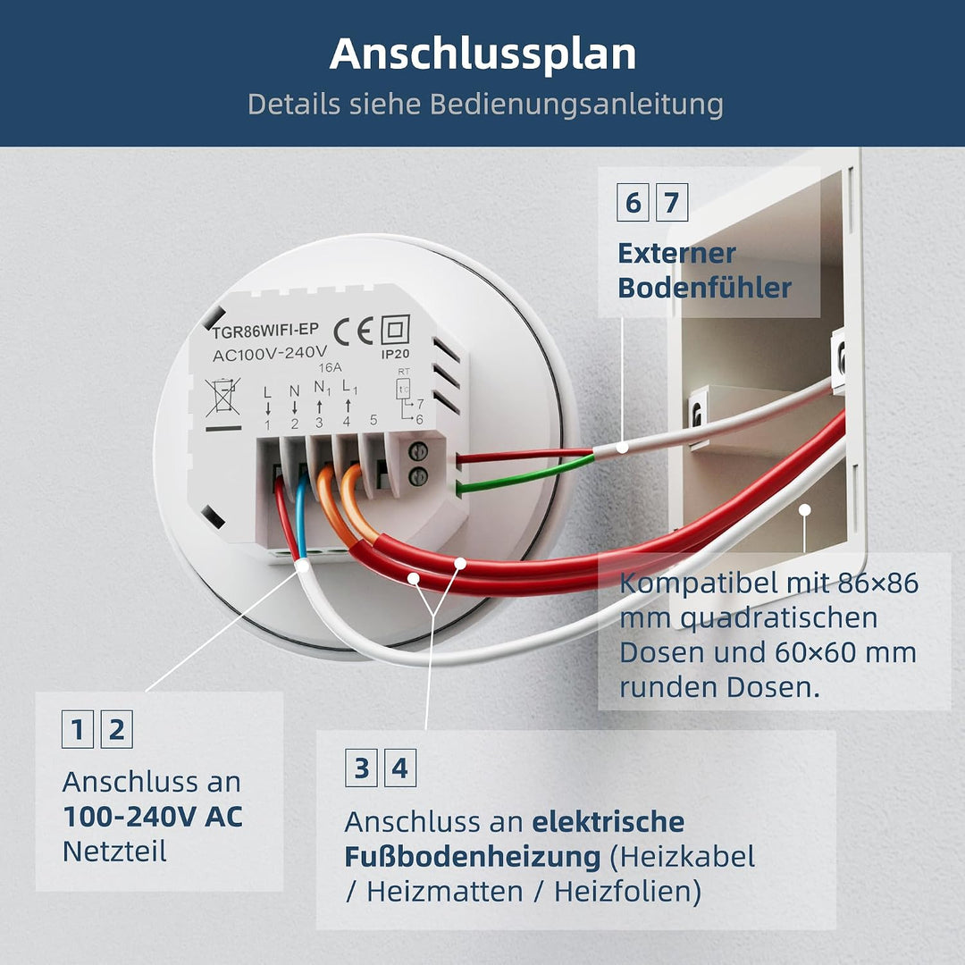 Beok Smart fussbodenheizung Thermostat, Programmierbare WiFi Thermostate für unterFussboden Elektris