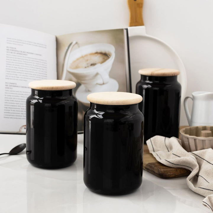 TREND FOR HOME Vorratsgläser 900 ml Set von 3 Vorratsdosen Schwarz Glas Glasbehälter mit Deckel aus