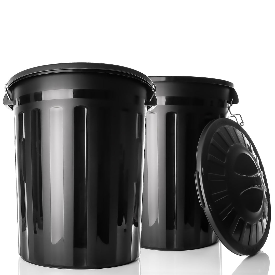 BigDean 2 Stück wetterfeste Universaltonne mit Deckel Schwarz und 2 Tragegriffen + Clip Verschluss a