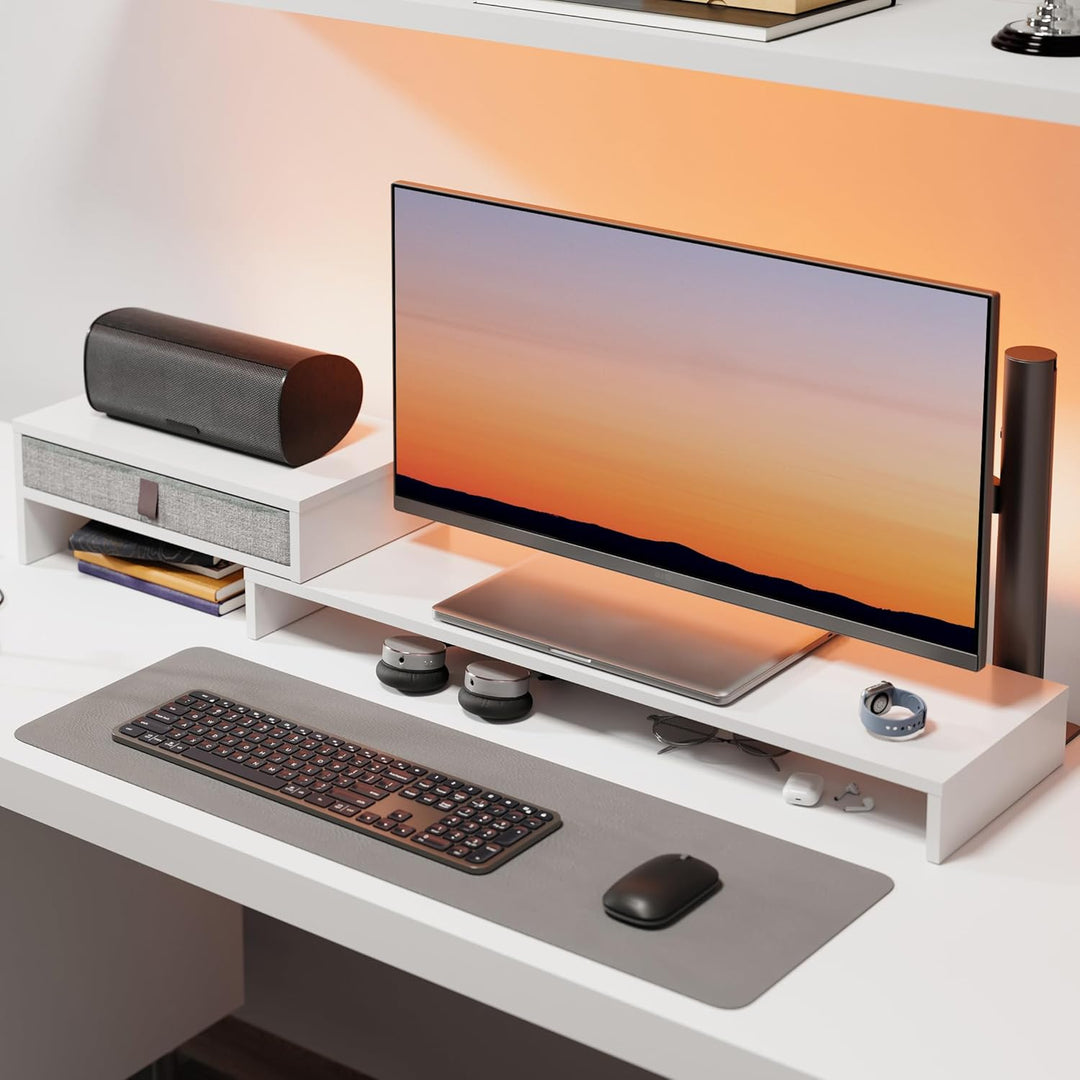 Fenge Dual Monitorständer mit Schublade für PC Computer Laptop Printer, Monitorständer Riser, Länge