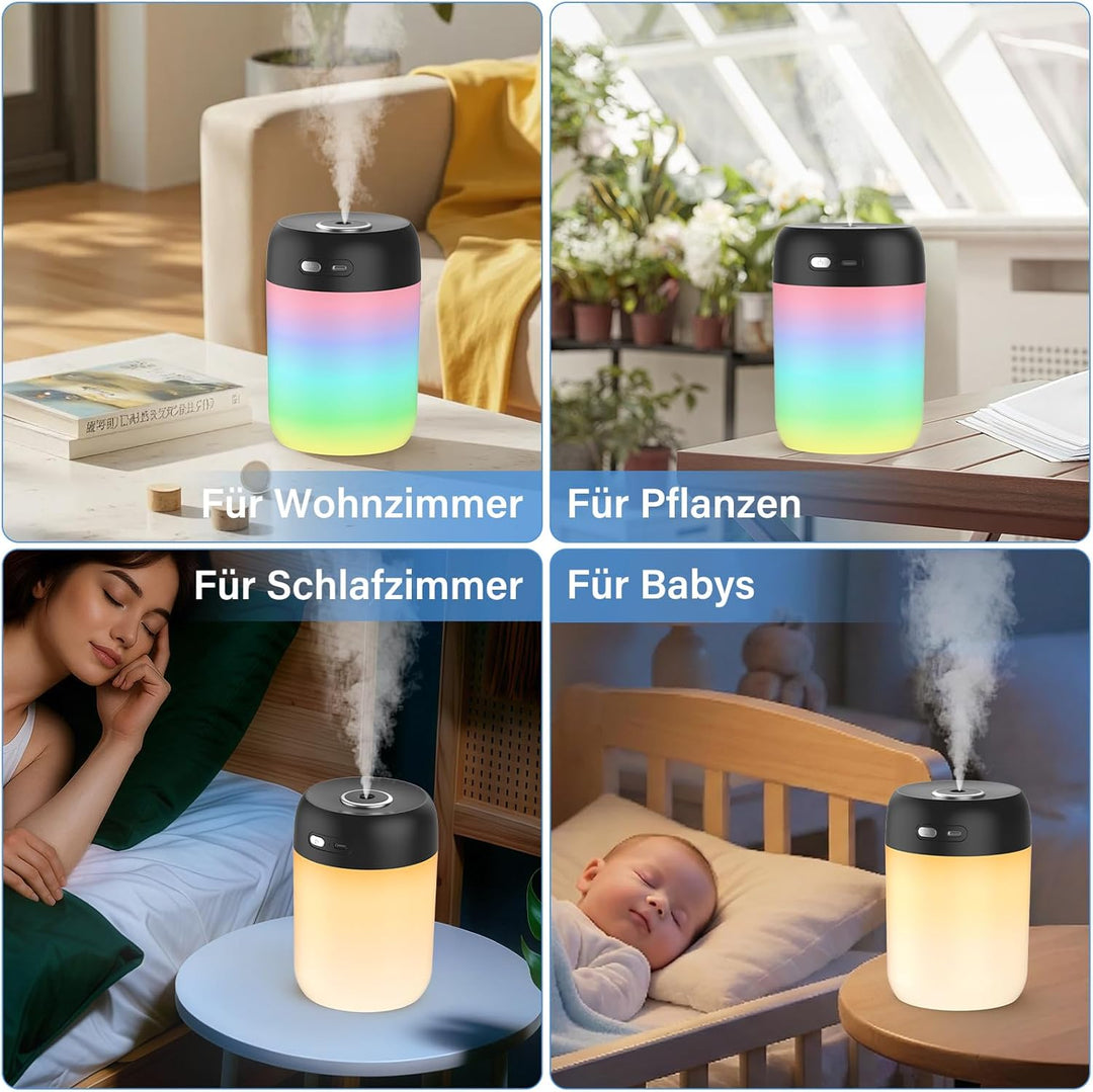 SZO Mini Raumbefeuchter Schlafzimmer mit Nachtlicht Air Humidifier Top-Befüllung 2 Sprühmodi Leise A