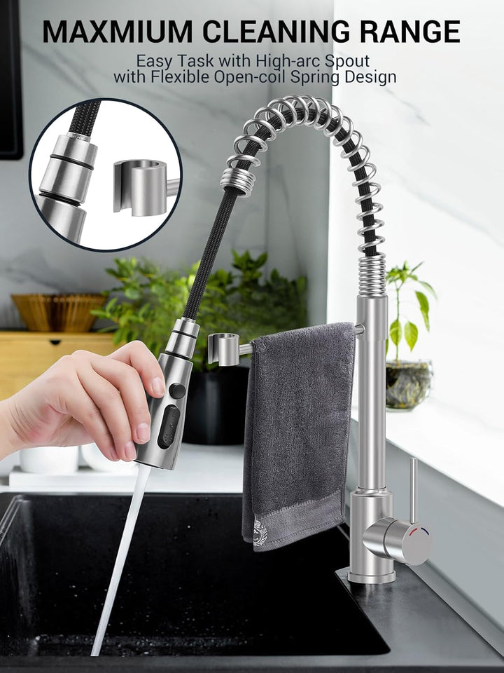 Wasserhahn Küche Ausziehbar - Hochdruck Mischbatterie Küchenarmatur mit 360° Drehbarer Auslauf, 4 Mo